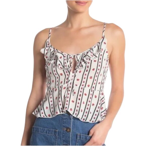 Intimately Free People White Red Floral Semi Sheer Cami Top Women's Size Medium - Picture 2 of 10